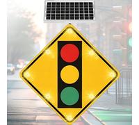 VILA SMO Señales De Cruce con Energía Solar De 61 X 61 Cm, Semáforo Led De Advertencia De Cruce, con Alimentación Solar Y Accesorios, Película Reflectante De Grado Industrial