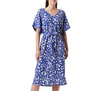 Vila Vestido de Pantorrilla Media de YA BEA con Cuello en V, 2/4, Mazarine Blue/AOP:BEA Eggnog, M