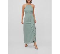 Vila Vestido halter largo volantes. Verde anticuario 34