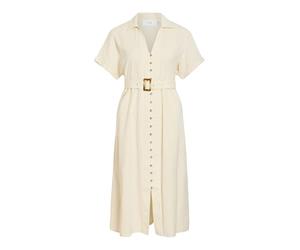 Vila Vestido Linnen Beige Camisero con Lino para Mujer 36