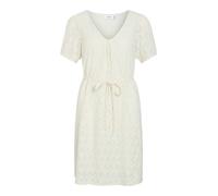 VILA Vestido Mujer con Cinturón, Corto, Manga Corta, Escote en V, Tejido Perfora