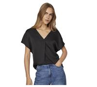 Vila Viellette V-Neck S/S Satin Top-Noos Blusa de Manga Corta, Negro, 46 para Mujer