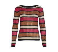 Vila Viember New L/S Glitter Knit Top/Su Camiseta de Manga Larga, Love Potion/Stripes:Doeskin/Black/Caramel Cafe, L para Mujer
