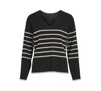 Vila VIOSTRIA V-Neck L/S Rev Top-Noos, Black Beauty/Stripes:Feather Grey, XL