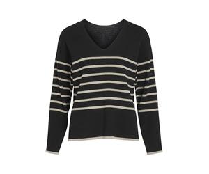 Vila VIOSTRIA V-Neck L/S Rev Top-Noos, Black Beauty/Stripes:Feather Grey, XL