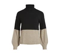 Vila Jersey de Punto Viril Blocking Roll-nk L/S Knit Top-Noos para Mujer, Negro/Detalle: Costilla de Mezcla Natural, S