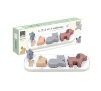 VILAC 7118 - 1, 2, 3 y 4 animales, diseño de Sarah Betz, juguete de primera edad, 1 soporte de madera + 10 piezas de madera para empotrar, juegos de despertar para niños de madera, juguete para niños