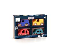 VILAC 2370 - Juego de 4 Coches City para Coche y Garaje de Madera, 4 Coches de Madera, Modelo City - Juegos de Despertar para niños de Madera, Juguete para niños a Partir de 3 años