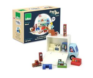 VILAC Pack it Right Mover - Ingela P.Arrhenius creativos - 1 camión 19 Piezas Juegos de Despertar Madera - Juguete para niños a Partir de 5 años - 7635