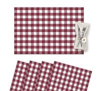 VILBER, Juego de 4 Salvamanteles Individuales de Vinilo. Lavables, Impermeables, Antimanchas, Antideslizantes, Antiadherentes y Resistentes al Calor. Cuadros. Rojo Vichy