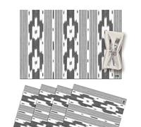 Vilber, Juego de 4 Salvamanteles Individuales de Vinilo. Lavables, Impermeables, Antimanchas, Antideslizantes, Antiadherentes y Resistentes al calor. Estilo Ikat-Mallorca, Cenefa. Gris. MENORCA