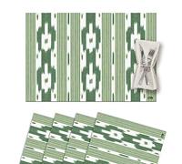 Vilber, Juego de 4 Salvamanteles Individuales de Vinilo. Lavables, Impermeables, Antimanchas, Antideslizantes, Antiadherentes y Resistentes al calor. Estilo Ikat-Mallorca, Cenefa. Verde. MENORCA