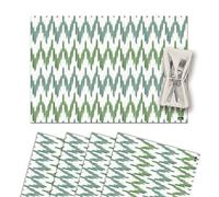 Vilber, Juego de 4 Salvamanteles Individuales de Vinilo. Lavables, Impermeables, Antimanchas, Antideslizantes, Antiadherentes y Resistentes al calor. Estilo Ikat-Mallorca, Zig Zag. Verde. CALANOVA