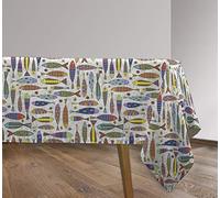 Vilber, Mantel de Tela confeccionado, Rectangular, Resinado, con Tratamiento Antimanchas, Impermeable, Estampado SARDINAS. SANTOÑA-R10, Multicolor