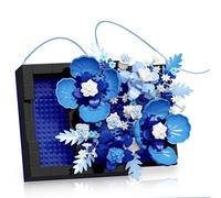 Vilbocr Flower Building Blocks Jewelry Box Flowers Building Set Flower Centerpiece Building Blocks, Proposal Ring Box,Valentine's Day Gift Ideas (Azul 476Pcs)