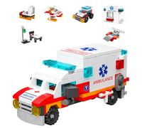 Vilbocr Juego de bloques de construcción para vehículos de emergencia, coche de policía, camión de bomberos, ambulancias, tanque, helicópteros de rescate y vehículos de construcción, juguete STEM