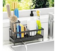 VILCEN Organizador Bajo Fregadero Cocina, Soporte Esponja Cocina con Toallero, Estropajo Fregadero con Bandeja Drenaje, Porta Estropajos Almacenamiento Organizador, Negro