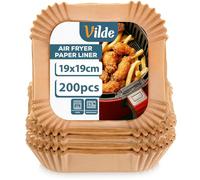 Vilde Airfryer - Papel de horno cuadrado 9 x 19 cm, 200 unidades, desechables, papel para freidora de aire caliente, antiadherente, resistente a la grasa, para horno y microondas