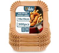 Vilde Airfryer - Papel de horno cuadrado de 19 x 19 cm, 300 unidades, desechables, papel antiadherente, resistente a la grasa, para horno y microondas