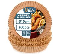 Vilde Airfryer - Papel de horno cuadrado redondo de 19 cm, 200 unidades, desechables, papel antiadherente, resistente a la grasa, para horno y microondas