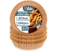 Vilde Airfryer - Papel de horno cuadrado redondo de 19 cm, 300 unidades, desechables, papel antiadherente, resistente a la grasa, para horno y microondas