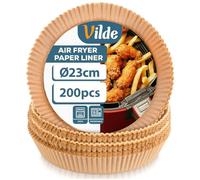 Vilde Airfryer - Papel de horno cuadrado redondo de 23 cm, 200 unidades, desechables, papel antiadherente, resistente a la grasa, para horno y microondas