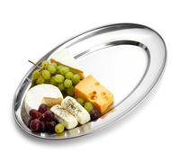 Vilde Bandeja ovalada de acero inoxidable plateado 32 x 20 cm - Bandeja estable pulida para aperitivos entrantes pasteles frutas - Plato buffet - Posavasos gastronomía - Platos para el hogar
