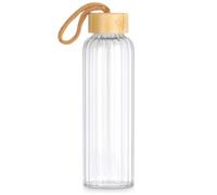 Vilde Botella de cristal de 500 ml - Botella de agua - Botella con cierre de bambú y junta - de vidrio de borosilicato con correa textil