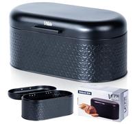 Vilde - Caja de pan de metal, caja de pan de acero, caja de pan, 34 x 20 x 15 cm, color negro