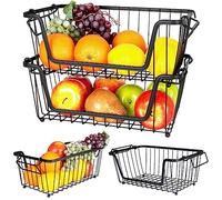 Vilde Cesta de frutas de metal para frutas y verduras, color negro, juego de 2 unidades, 32 x 20 x 13,5 cm