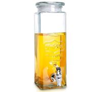 Vilde Dispensador de bebidas con grifo de 2,3 l - Cristal con soporte - Dispensador de bebidas de limonada en diseño de barril, dispensador de bebidas para zumo, agua y fiestas