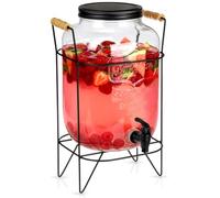 Vilde Dispensador de bebidas con grifo de 8 l - Cristal con soporte - Dispensador de bebidas en diseño de barril, dispensador de bebidas para zumo, agua y fiestas