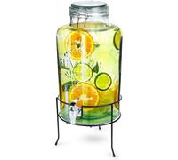 Vilde Dispensador de bebidas de 8 l con grifo y soporte, dispensador de limonada de cristal para fiestas, zumo, bolos, té helado, dispensador con tapa, marco de metal negro