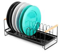 Vilde Escurreplatos para vajilla, negro, 39 x 16 x 14,5 cm, cocina con bandeja de goteo, soporte para cubiertos, vasos, vasos, ahorro de espacio, diseño de metal