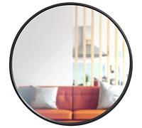 Vilde Espejo de pared redondo de 50 cm - Espejo redondo de madera negra - Decorativo para oficina, dormitorio, baño - Diseño moderno - Uso universal - Espejo redondo negro - Práctico colgador