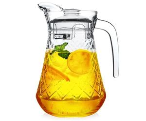 Vilde Jarra de cristal con tapa, rectangular, con asa, estrecha para frigorífico, zumo, limonada, té helado, 1,4 L