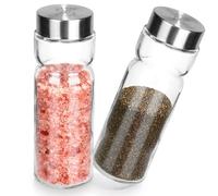 Vilde Juego de 2 saleros y pimenteros de cristal con tapa de metal de 170 ml x 2 - Salero y cocina - Diseño clásico para dosificar sal y pimienta