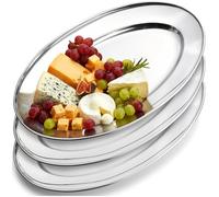 Vilde Juego de 3 bandejas para servir de acero inoxidable, ovaladas, 34 x 21,5 cm, acero inoxidable brillante, bandeja para servir buffet, aperitivos, frutas, carne, plato para servir platos para