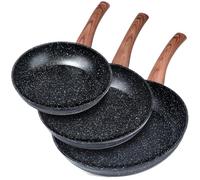 Vilde Juego de 3 sartenes de inducción de aluminio antiadherente con revestimiento de granito, sartenes de 20/24/28 cm, aptas para lavavajillas, mango de aspecto de madera