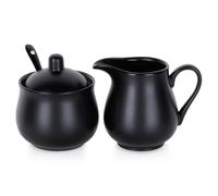 Vilde Juego de jarra de leche y azucarero de porcelana, 2 piezas con tapa, cuchara, color negro, moderno accesorio de café para el hogar, gastronomía apto para lavavajillas