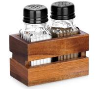 Vilde Juego de salero y pimentero de cristal con tapa de metal - Salero y pimentero para mesa y cocina - Diseño clásico para dosificar sal y pimienta