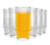Vilde Juego de vasos de agua de 320 ml, vasos de zumo de cristal estriado, pequeños, estables, aptos para lavavajillas, para agua, zumo, bebidas transparentes