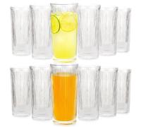 Vilde Juego de vasos de agua de 320 ml, vasos de zumo de cristal estriado, pequeños, estables, aptos para lavavajillas, para agua, zumo, bebidas transparentes