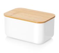 Vilde Mantequera con tapa blanca de metal de bambú - Mantequera para frigorífico - Mesa Clásica Higiénica Recipiente - Fácil de limpiar