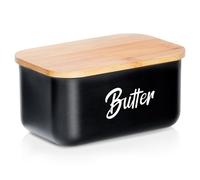 Vilde Mantequera con tapa negra de metal de bambú - Recipiente para mantequilla para frigorífico - Mesa clásica higiénica - Fácil de limpiar