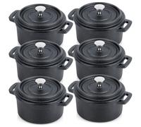 Vilde Mini Cocotte - Juego de 6 cacerolas de hierro fundido con tapa de 10 cm - Mini cacerola de hierro fundido de 250 ml - Olla para servir y mini cacerola para horno y parrilla - Pequeña cazuela