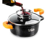 Vilde Olla de granito con revestimiento de granito, olla antiadherente con tapa de 16 cm, olla de inducción de 1,2 L, cocina, gas y eléctrica, apta para lavavajillas