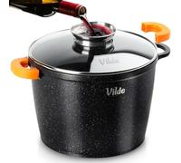 Vilde Olla de granito con revestimiento de granito, olla antiadherente con tapa de 24 cm, olla de inducción de 6,7 L, cocina, gas y eléctrica, apta para lavavajillas