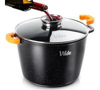 Vilde Olla de granito con revestimiento de granito, olla antiadherente con tapa de 28 cm, olla de inducción de 9,7 L, cocina, gas y eléctrica, apta para lavavajillas