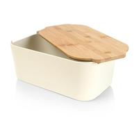 Vilde Panera con tabla de madera color crema, cesta para pan, fiambrera para guardar pan, sartén para guardar pan, caja de pan, 33 x 18,5 x 12 cm